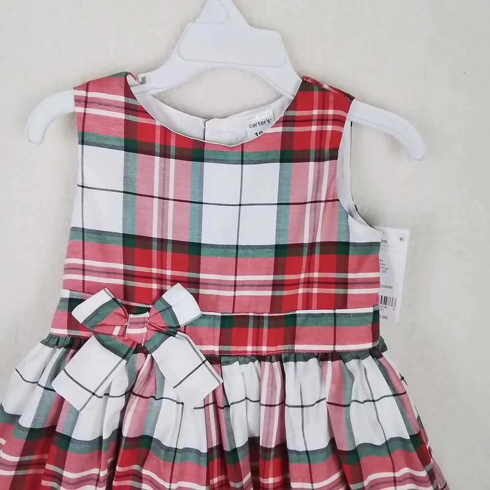 Carter's Baby Sleeveless Cotton Midi Dress Size‎ 18m Red White Green Plaid